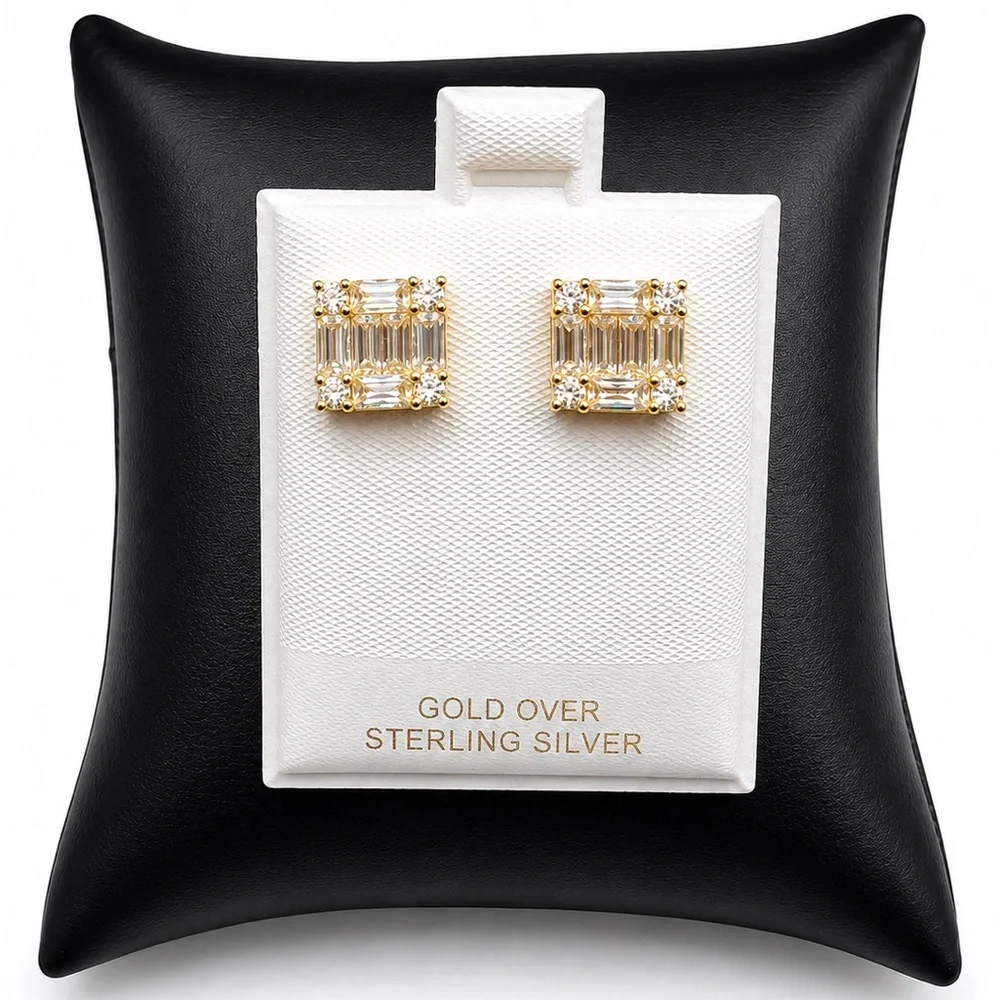 Gold Over 925 Sterling Silver Square 2.00CTW MOISSANITE Stud Earrings